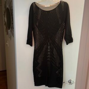 Calvin Klein Black 3/4 Length Sleeved Dress with Geometric Pattern